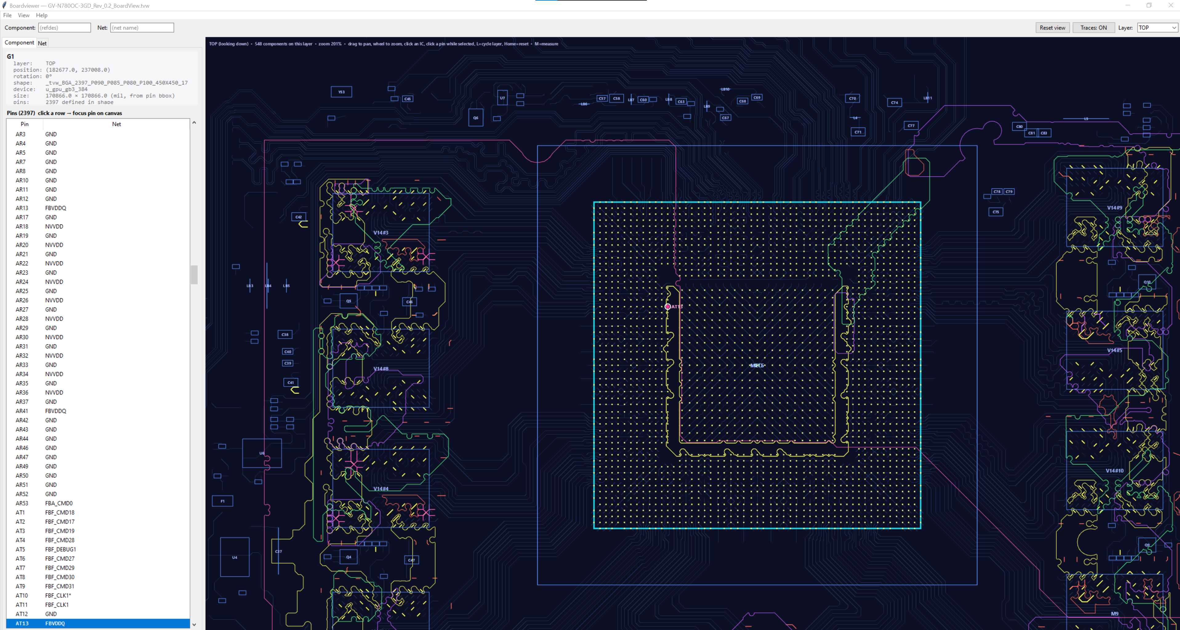 Thermetery Boardviewer showing traces of a GPU